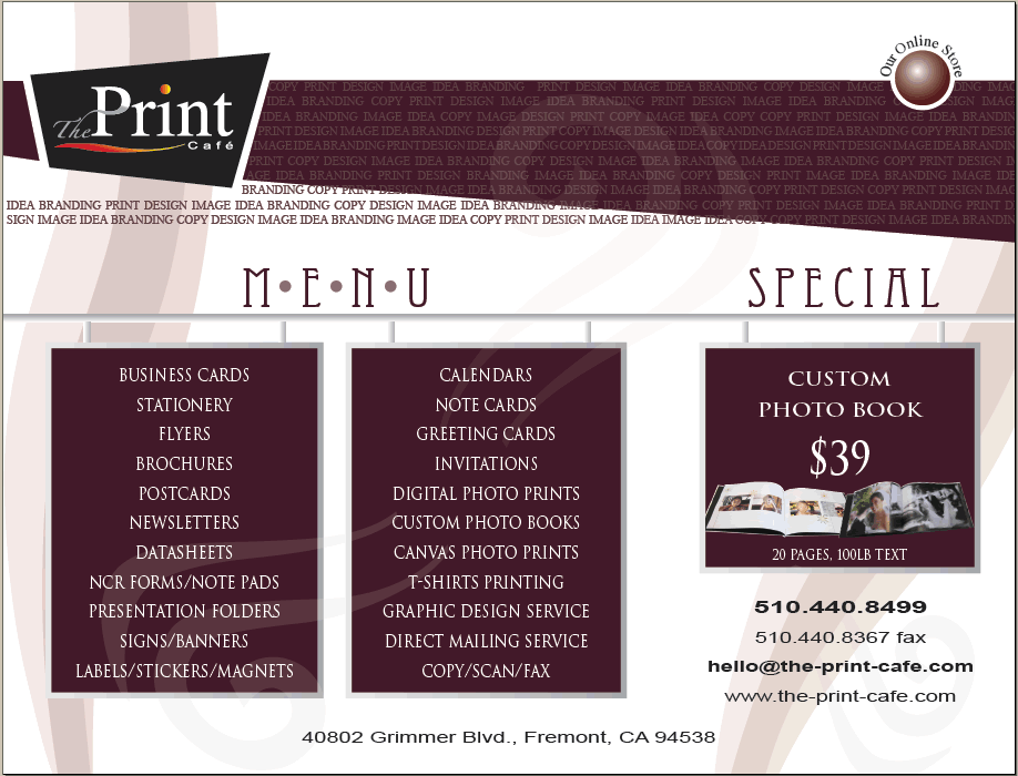Temporary Home Page of The Print Cafe, click to view The Print Cafe on Facebook
